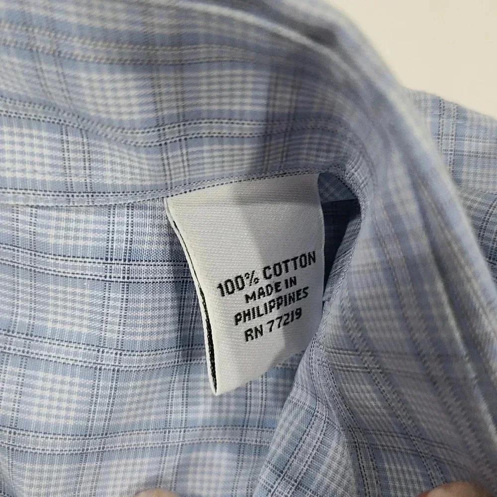 NWT Joseph & Feiss Large Cotton 80's 2 Ply Non Iron Button Up Checkered Blue‎